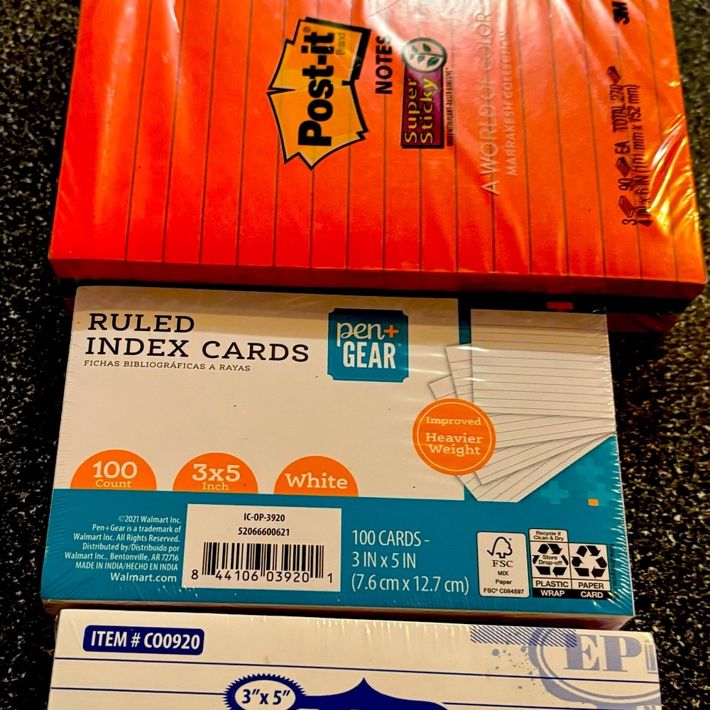 Index Cards,Labels and Post It